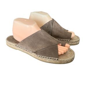 Vince Carlita Taupe Suede Leather Espadrille Slip On Sandal Flats Women's 11M/41